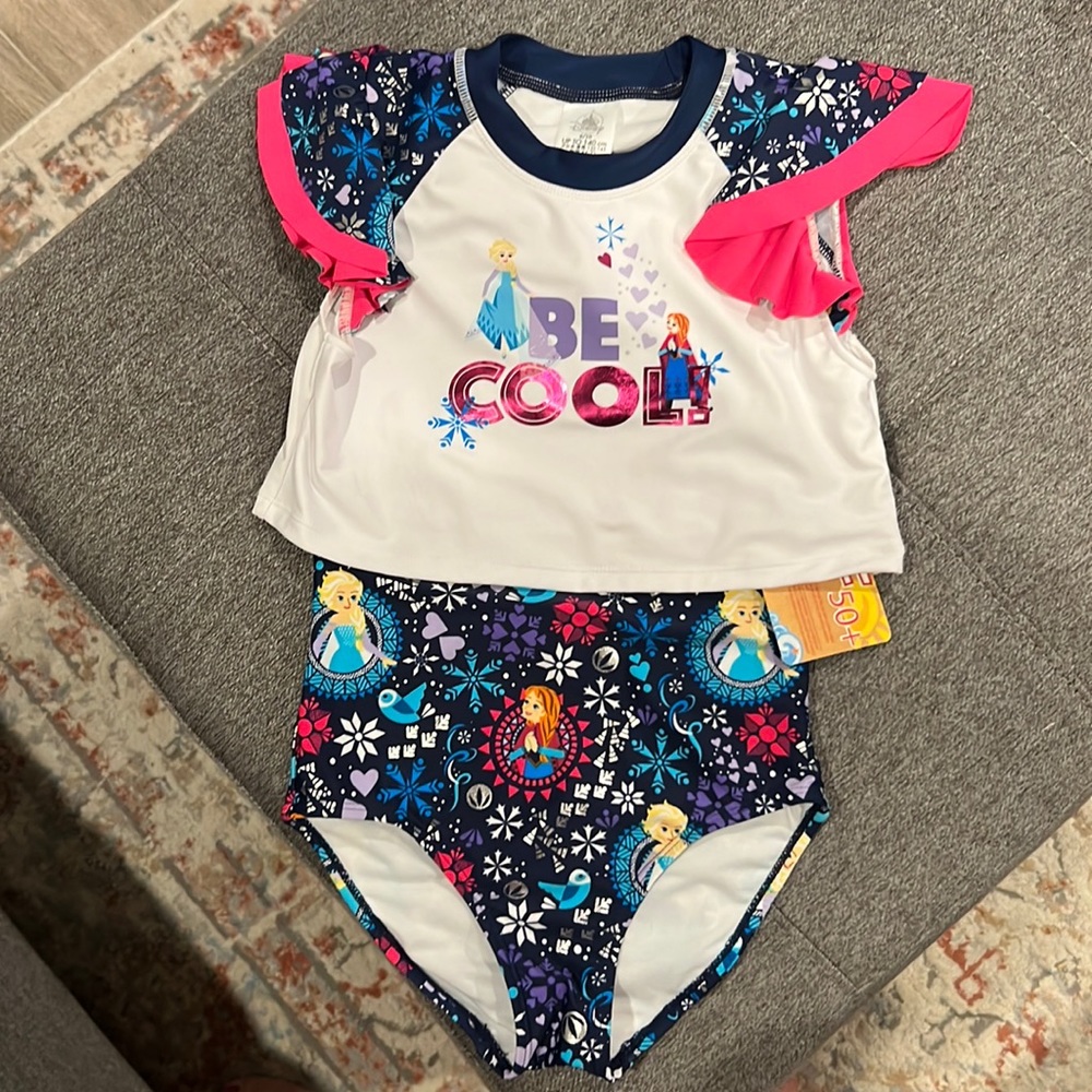 Girls 9/10 NWT 2 piece Disney Frozen swimsuit with UPF 50+